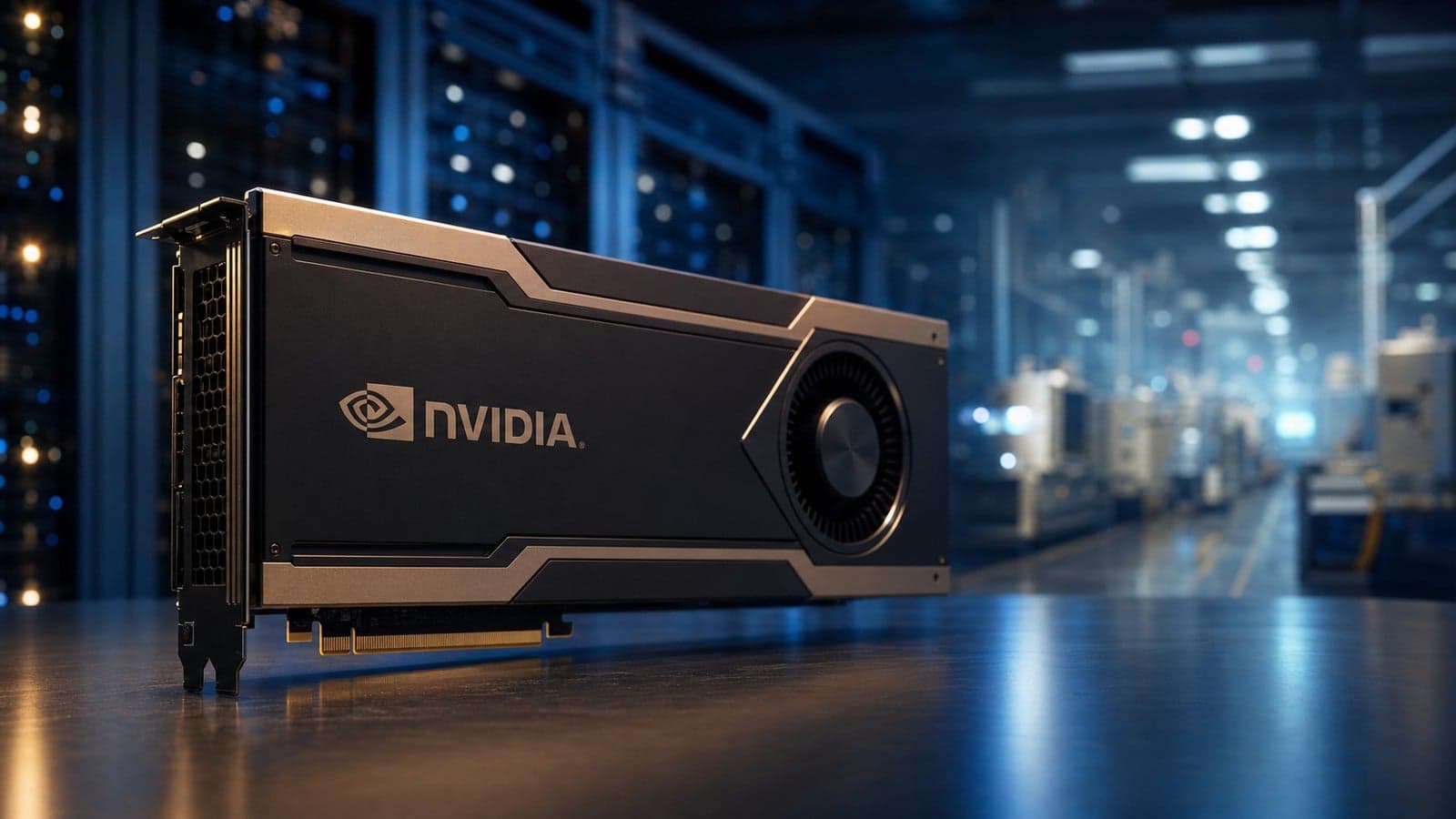 Nvidia AI accelerator GPU board in a data center, representing the company's delicate balancing act across global semiconductor markets.